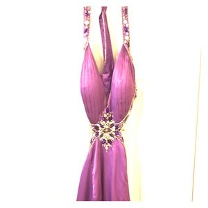 Floor length purple embellished prom / grown